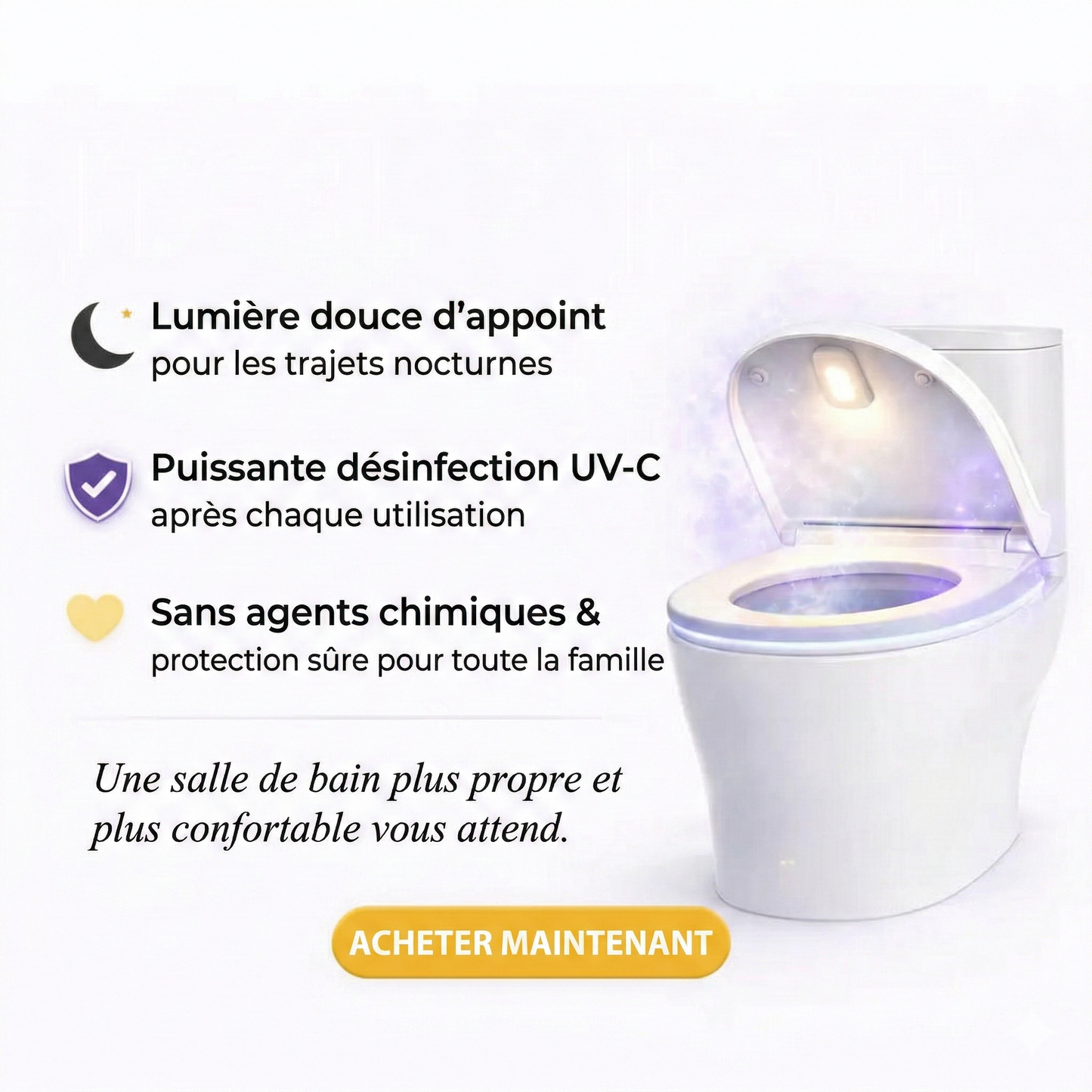 Désinfectant UV Auto-Nettoyant avec Veilleuse pour Toilettes